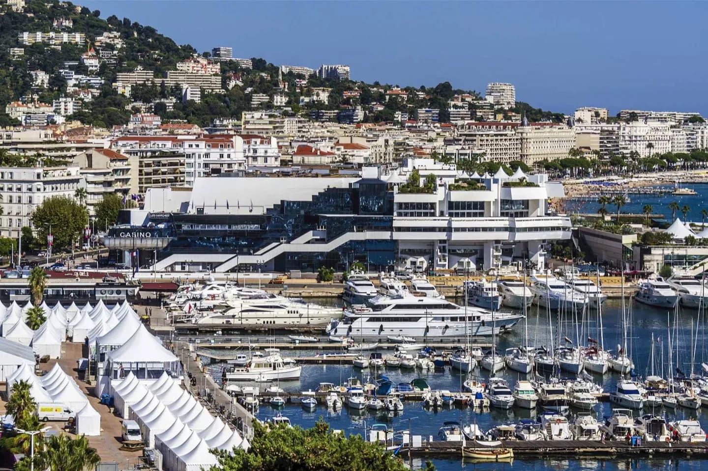 Cannes film frontage and Croisette hotels