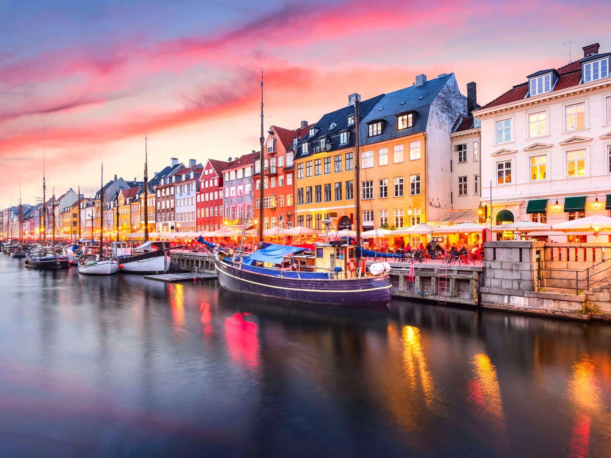 Copenhagen · colourful houses and boats at Nyhavn