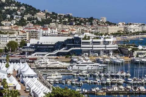 Cannes film frontage and Croisette hotels